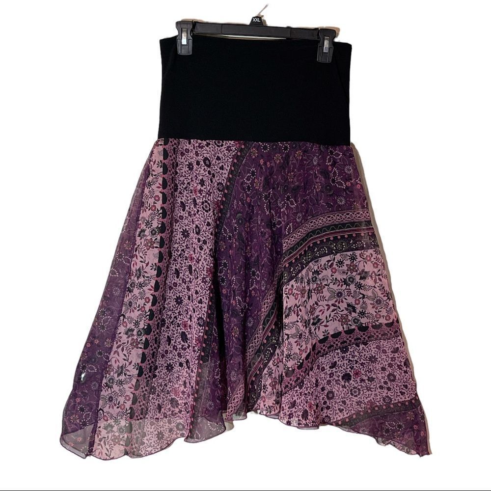 Luna Chix Purple Pattern Block Floral Asymmetrical Hemline Skirt Large Jrs L